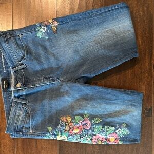 bebe Blue Jeans with Floral Embroidery